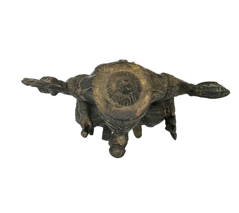 Antique Bronze Ganesha Seated Meditation Four Hands Hindu Ganapati Sculpture