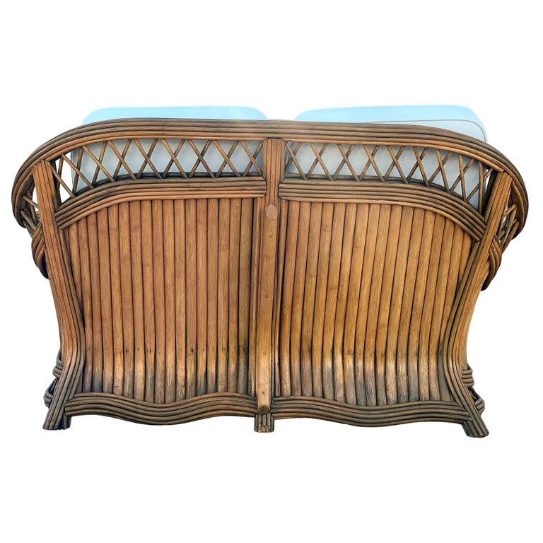 Art Deco "President" Stick Reed Rattan Fan Back Settee and Sofa Set