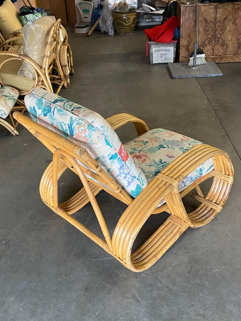 Restored Mid Century 5-Strand Reverse Pretzel Rattan Lounge Chair