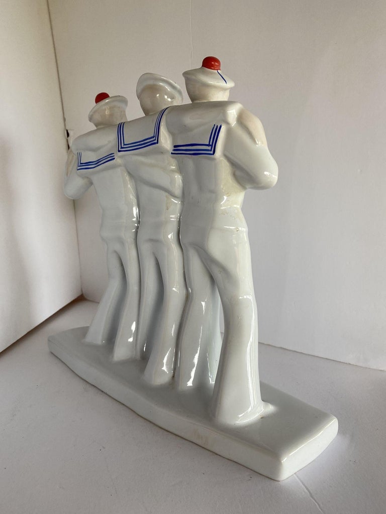 Art Deco Sailors on Leave Earthenware Ceramic Sculpture by Edouard Cazea