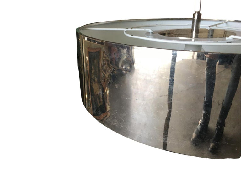 Chrome Drum Chandelier with Frosted Glass Shade