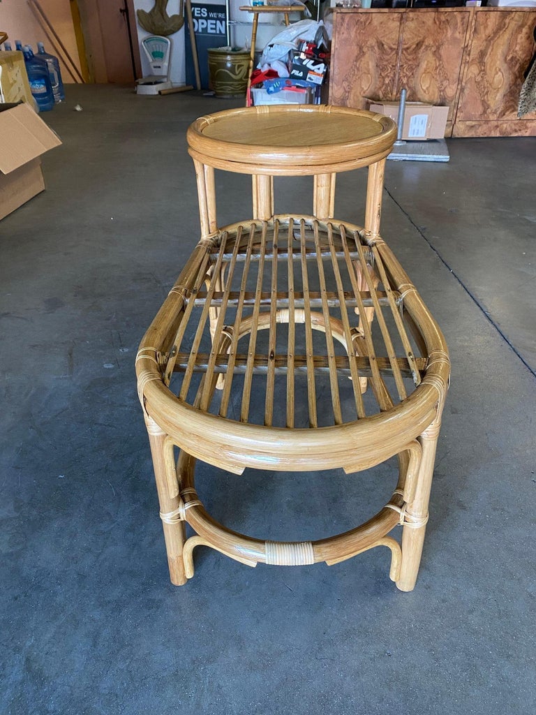 Restored Single Strand Rattan Side Table W/ Grill Top, Pair