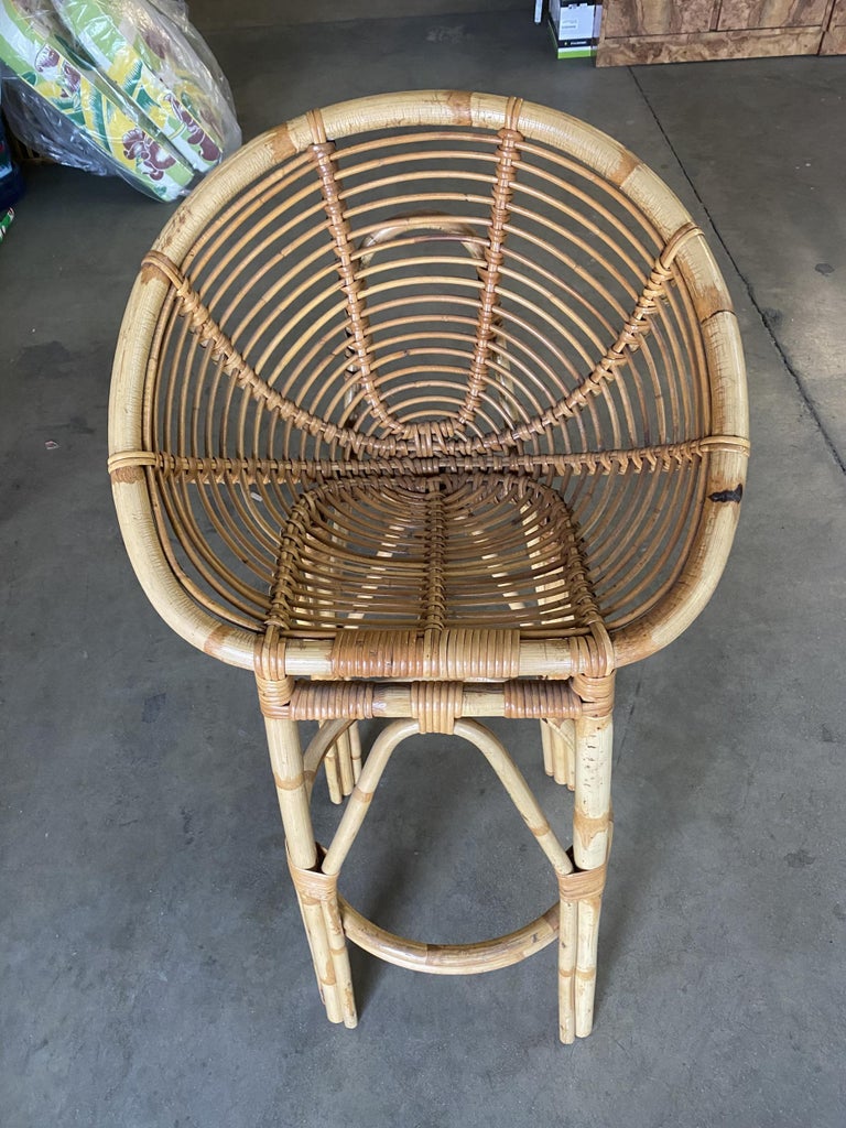 Restored Stick Rattan Bar Stools in the Manner of Albini, Pair