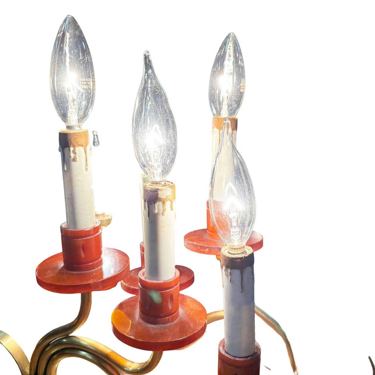 Hollywood Regency Three Candle Bakelite & Brass Table Lamp, Pair