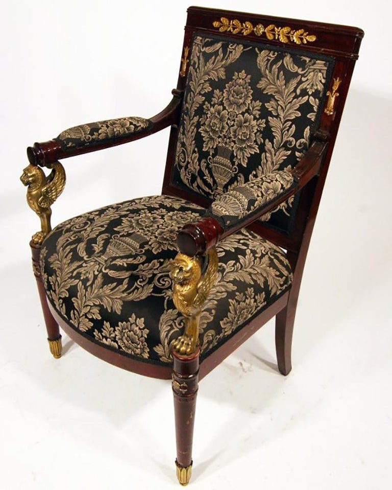French Federal EmpireStyle Victorian Cherry Wood Armchairs, Set of Four
