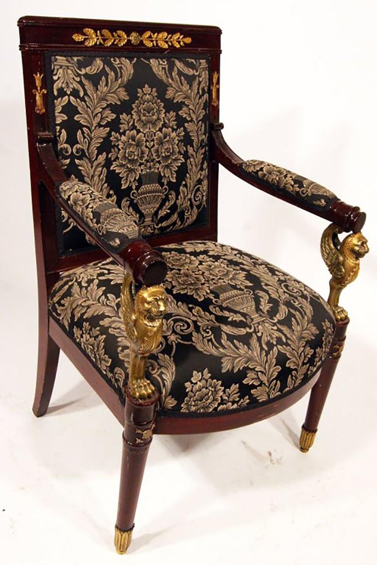 French Federal EmpireStyle Victorian Cherry Wood Armchairs, Set of Four