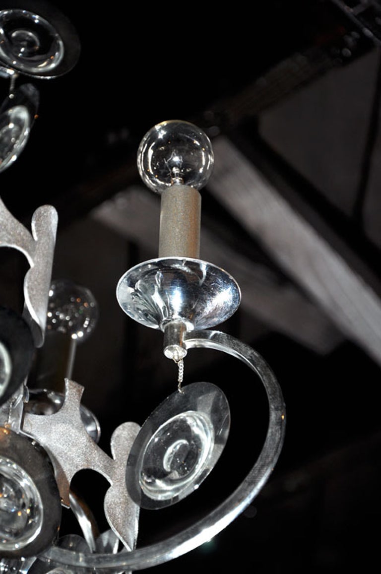 Rare 1960's Gaetano Sciolari Chrome and Beaded Crystal Chandelier