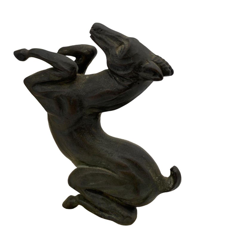 Hand Carved Art Deco Nude Flapper Girl Alabatser Table Lamp w/ Bronze Gazelle