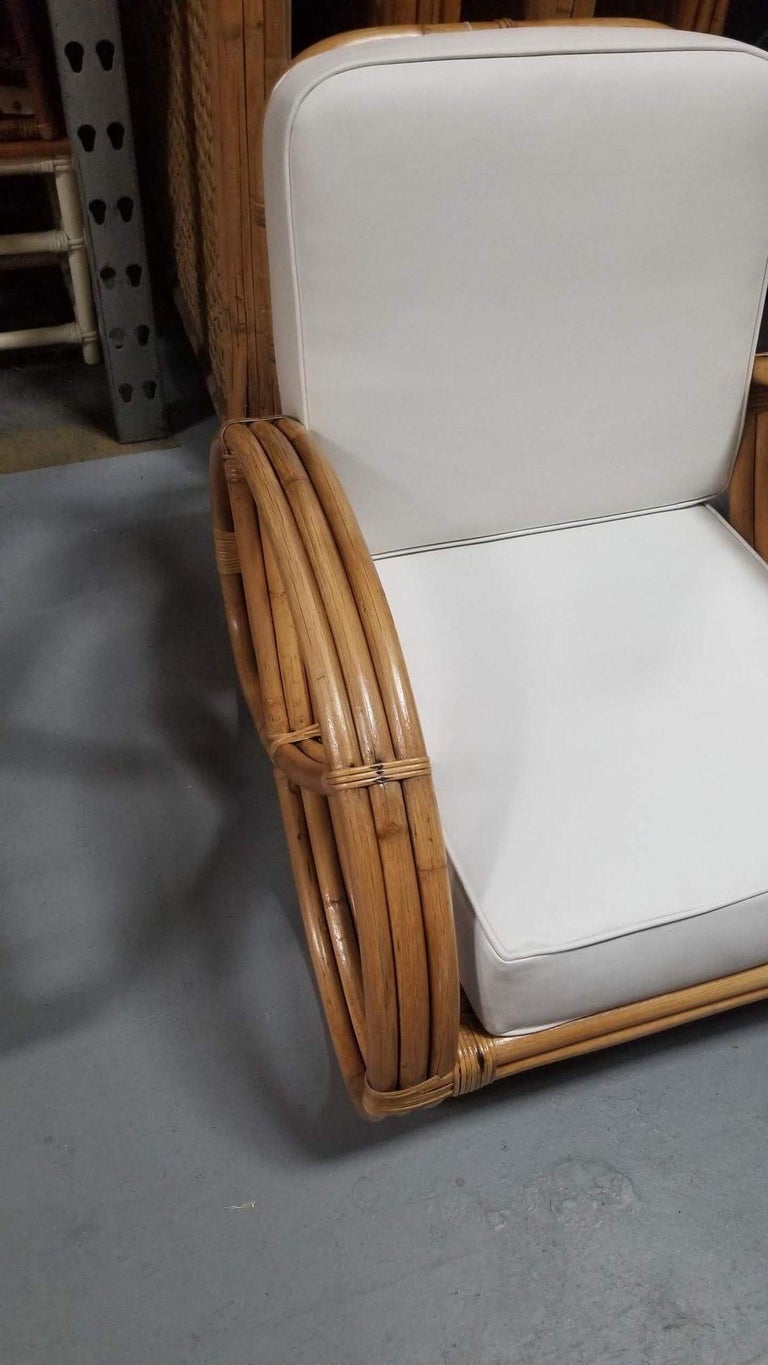 Restored Rattan Three-Strand Full Pretzel Lounge Chair and Three-Seat Sofa Set