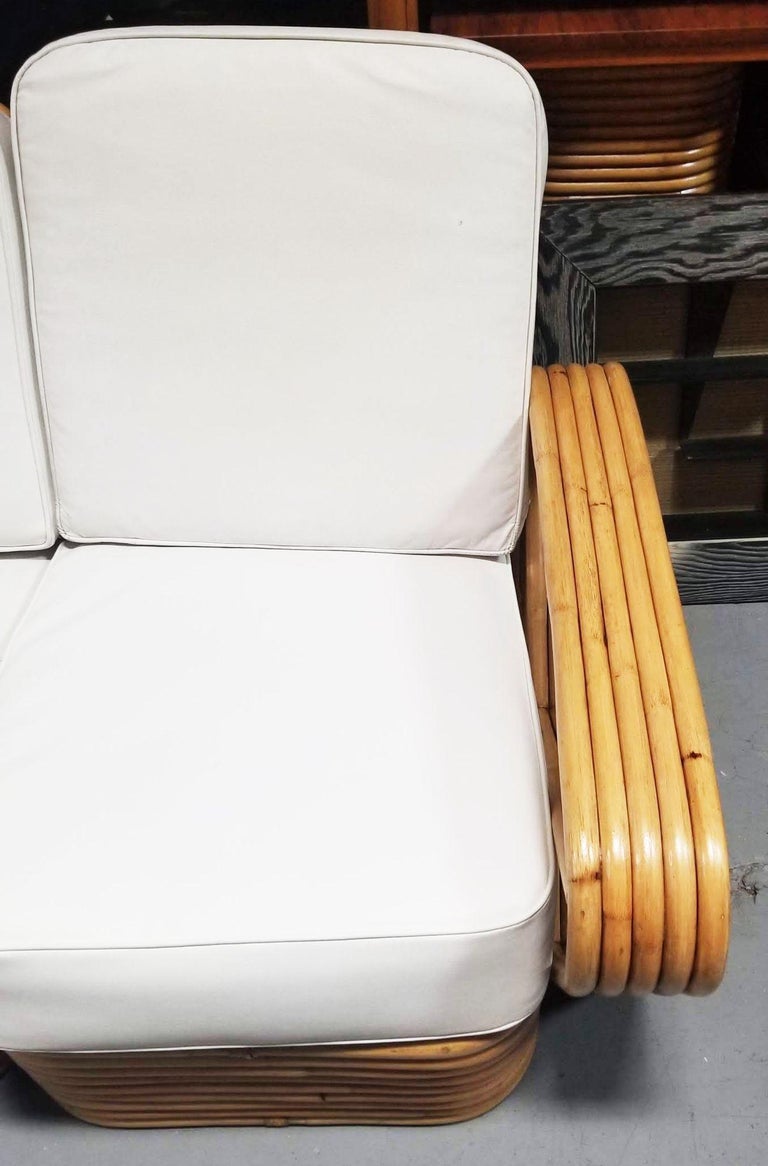 Restored MCM Rattan Five Strand Square Pretzel Sofa, Lounge Chair Livingroom Set