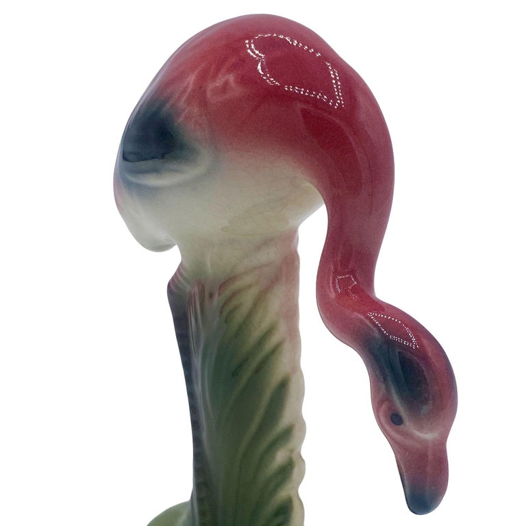 Mid-century Matching Miniature Pink Flamingo Ceramic Tabletop Figure Statues