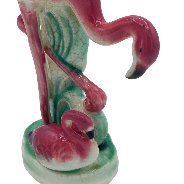 Mid-century Ceramic Flamingo Figurine & Vase Set by Maddux & Leftons