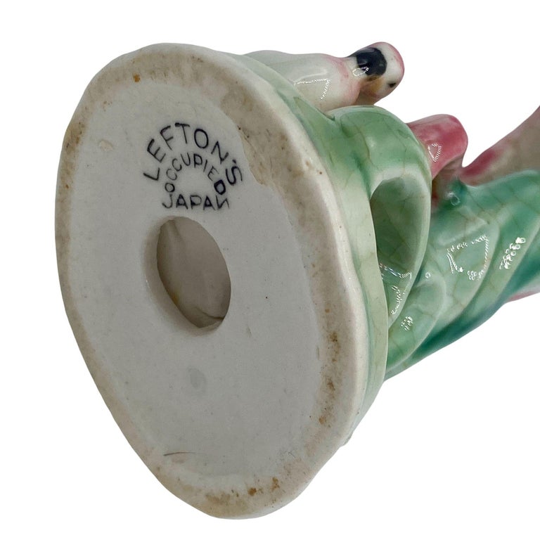 Mid-century Ceramic Miniature Pink Flamingo Tabletop Statue By Leftons