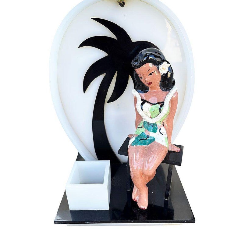 Mid-century Acrylic Hula Girl Midnight Palm Silhouette Table Lamp by Moss