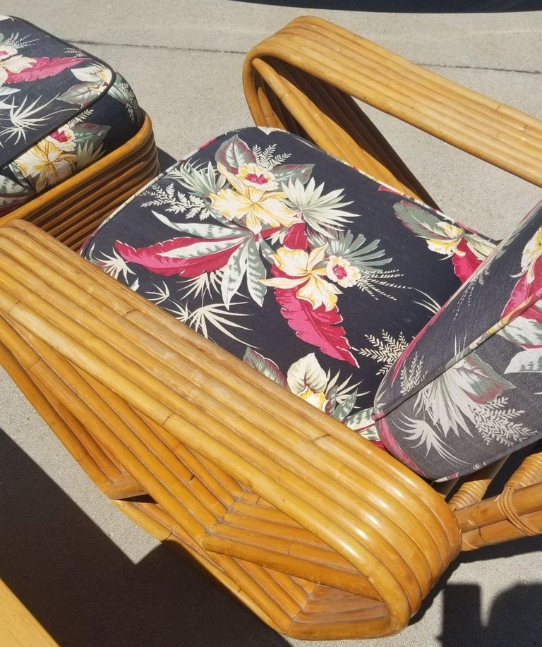 Restored Rattan 6 Strand Square Pretzel Lounge Chair Livingroom Set