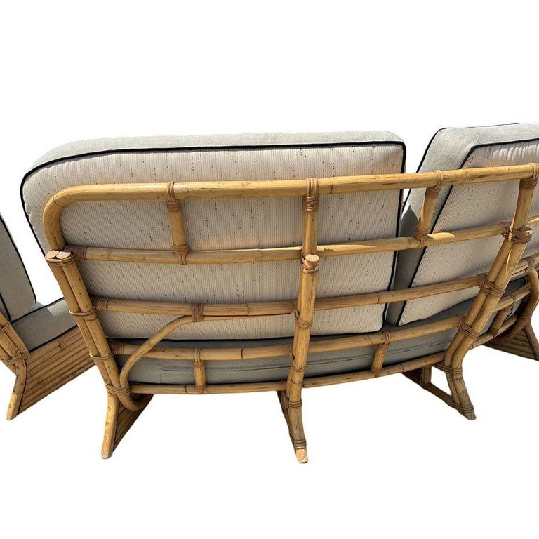Restored 4 Person Curved Stacked Rattan Sectional Sofa