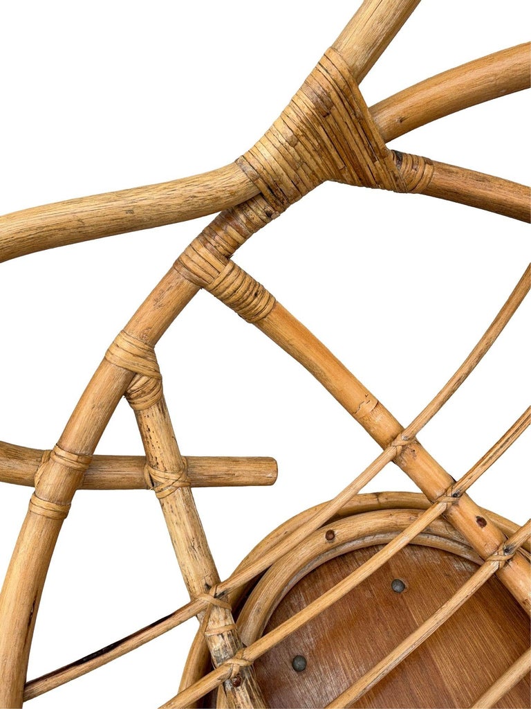 Restored Swivel Bucket Lounge Chair on Stacked Rattan Pedestal Base