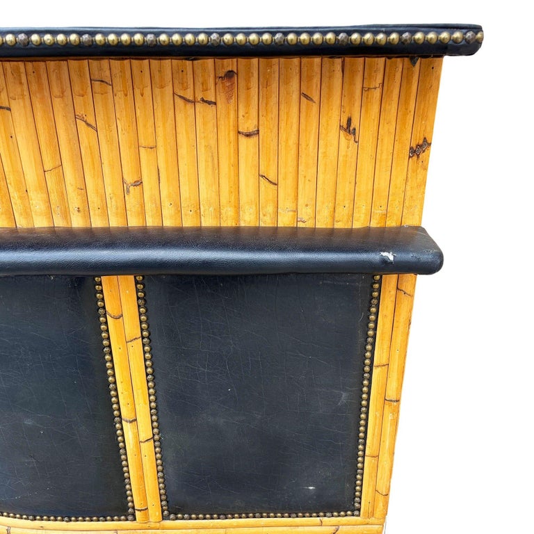 Restored Stacked Front Stacked L Shaped Rattan Bar w/ Nailhead Naugahyde Top