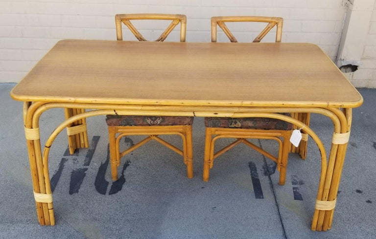 Ficks Reed Restored Rattan Dining Room Table and Chairs Set