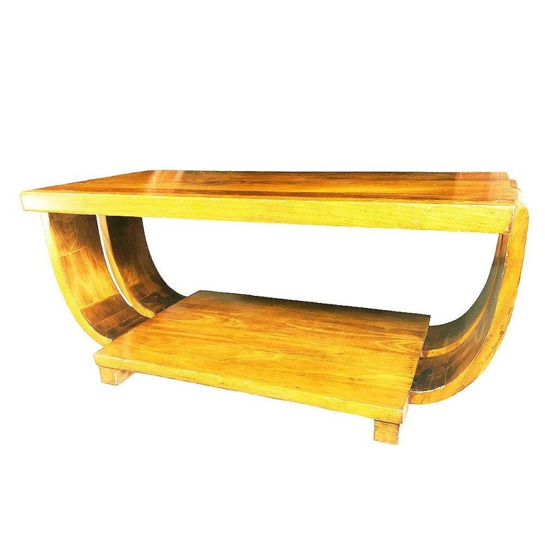 Blond Geometric Art Deco Side & Coffee Table by Gilbert Rohde for Brown Saltman