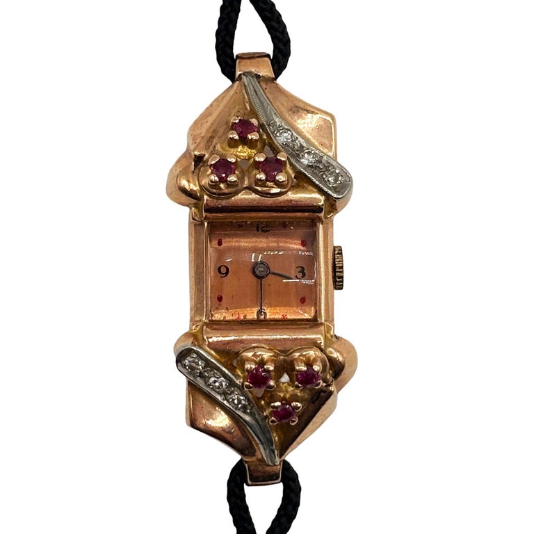 Women's 14K Gold Wristwatch w/ Ruby & Diamond Accents by Jacoby-Bender