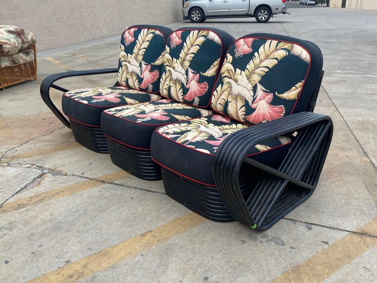 Restored 6 Strand Black Ash Table, Sofa, Lounge Chair Livingroom Set