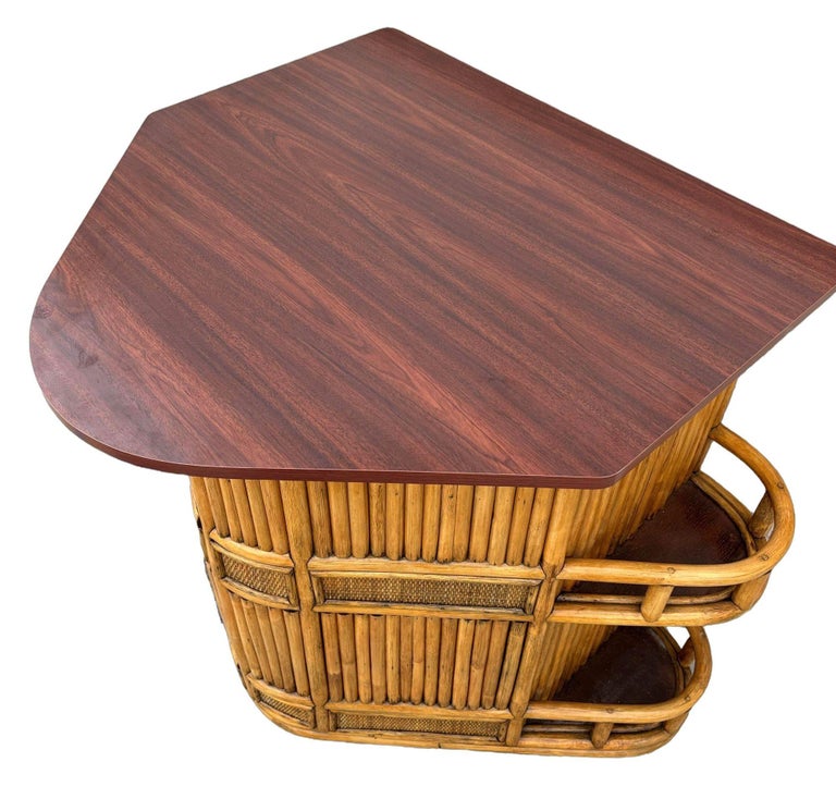 Restored Mid-century Sailboat Ships Bow Shaped Stacked Rattan Dry Bar