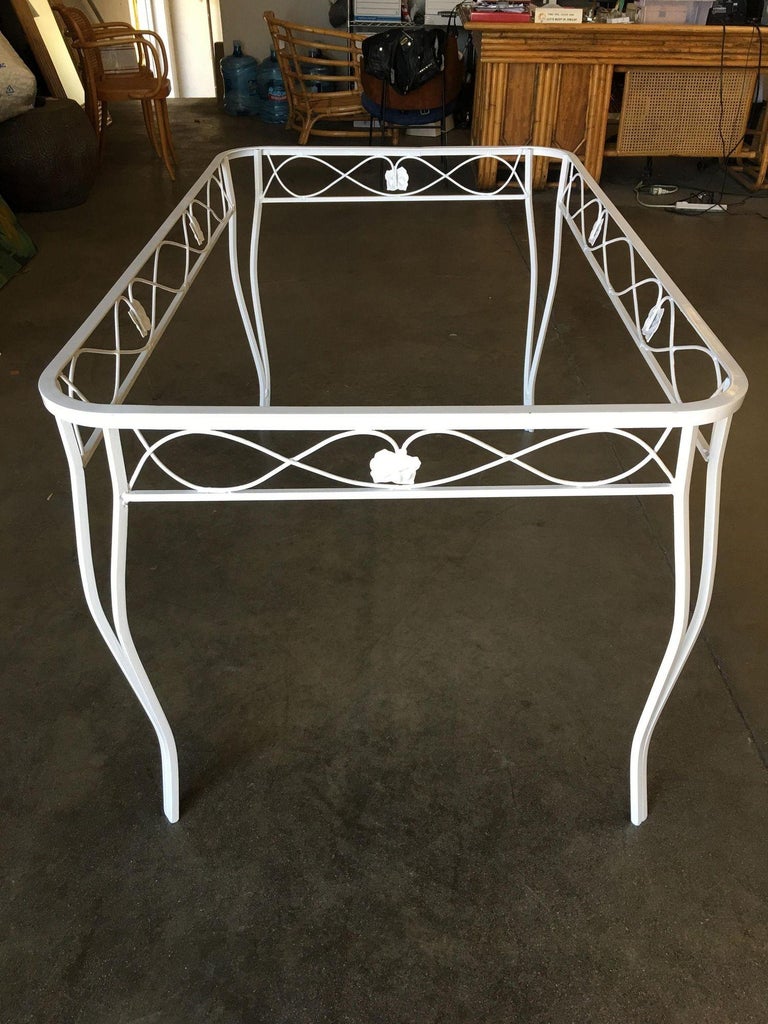 Mid-century Woodard Glass Top Wrought Iron Scroll Pattern Patio Outdoor Set