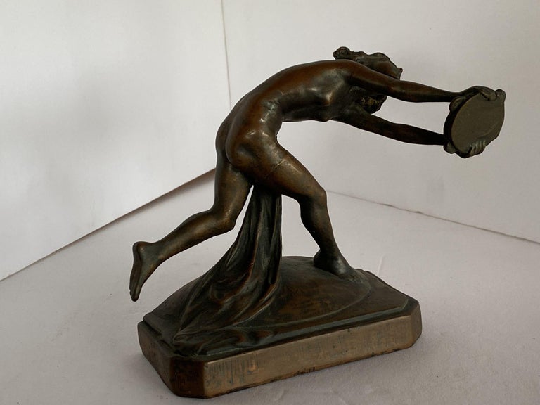 Art Nouveau Nude Female Nymph Cast Bronze Bookends, Pair