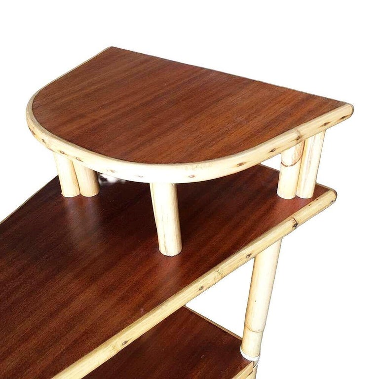 Restored Mid-century 3-Tier Wedge Side Lamp Table w/ Mahogany Tops