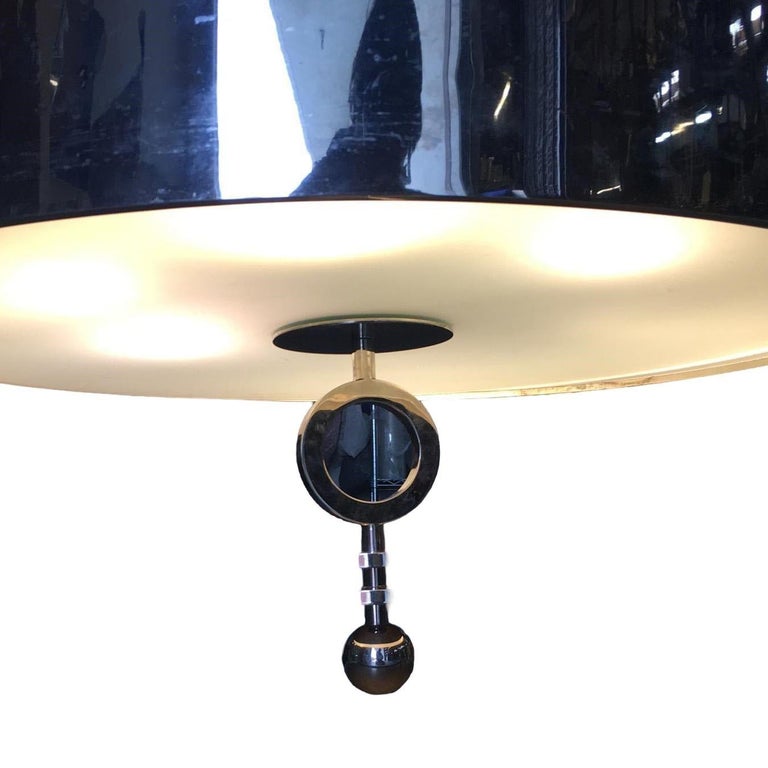 Chrome Drum Chandelier with Frosted Glass Shade