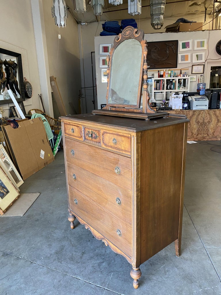 Antique Walnut Highboy Dresser w/ Vanity Table Mirror by Berkey & Gay Furniture