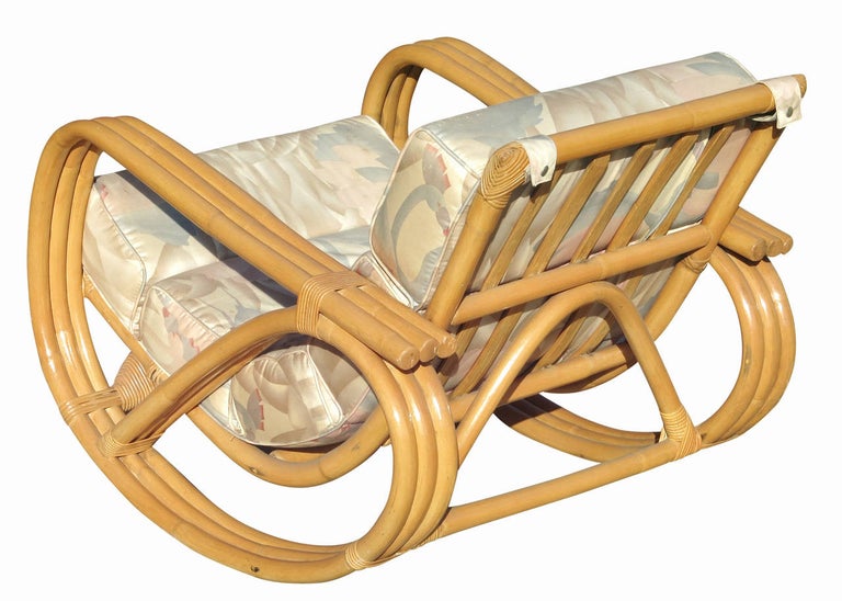 Rare Restored Pretzel Arm Rattan Rocking Chair with Ottoman