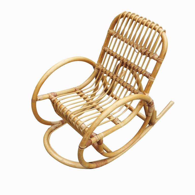 Restored Rare Snake Arm Rattan Rocking Child Chair
