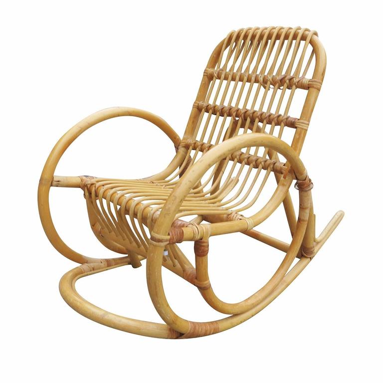 Restored Rare Snake Arm Rattan Rocking Child Chair