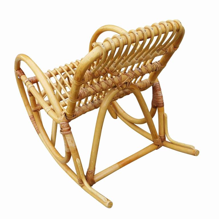 Restored Rare Snake Arm Rattan Rocking Child Chair