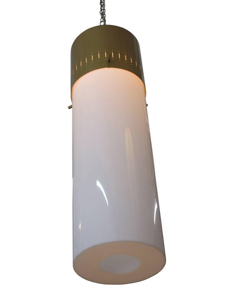 Midcentury Cylinder Pendant Pair in Gold, circa 1950