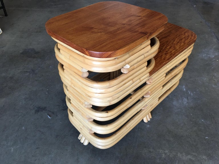 Pair Art Deco Stacked Rattan Side Table with Legs