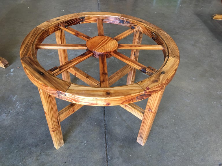 Western Folk Art Wagon Wheel Table and Chairs Set, 1960