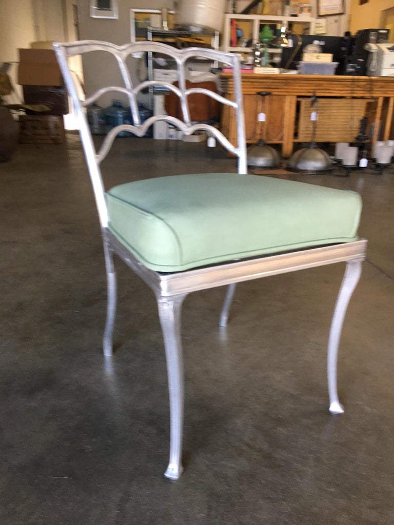 Art Deco Silver Tone Casted Aluminum Spiderweb Side Chair, Pair