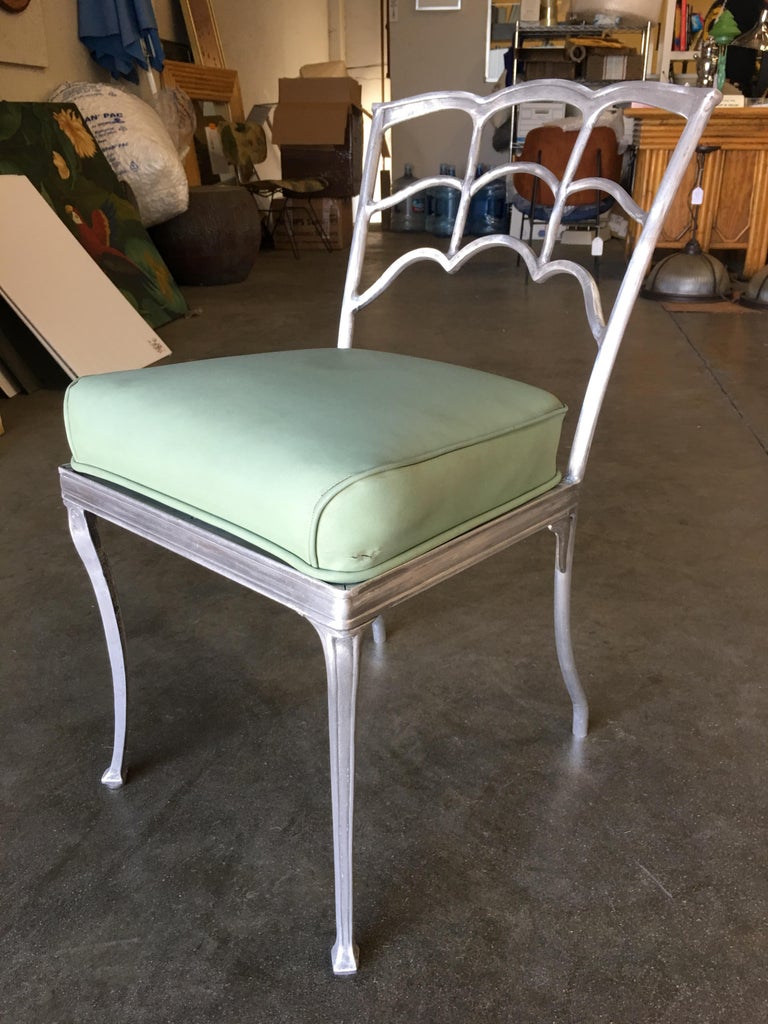Art Deco Silver Tone Casted Aluminum Spiderweb Side Chair, Pair