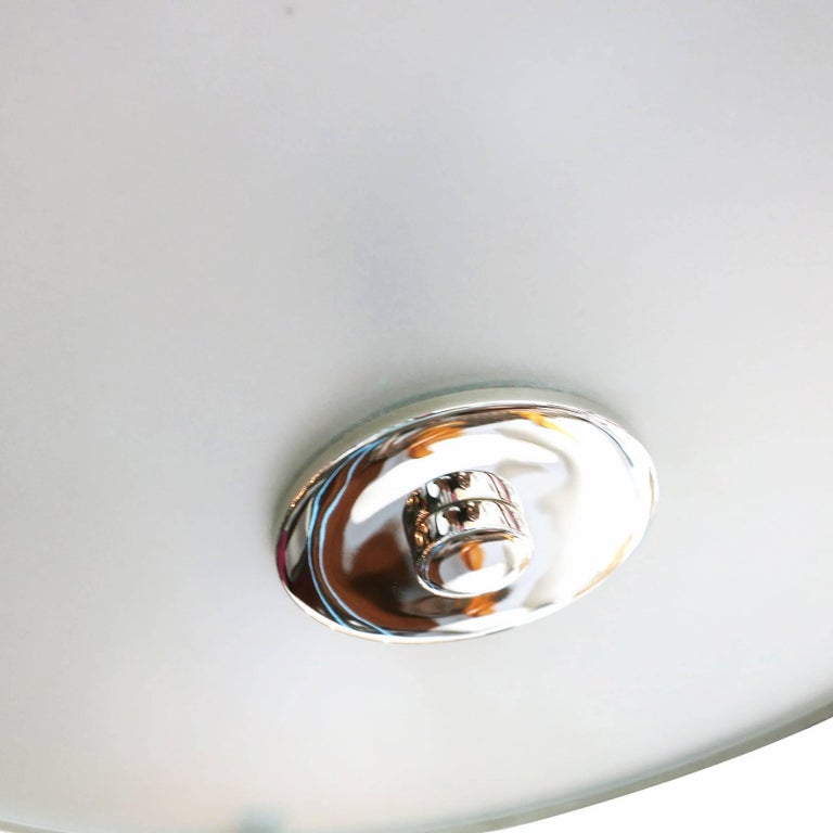 Chrome Drum Chandelier with Frosted Glass Shade