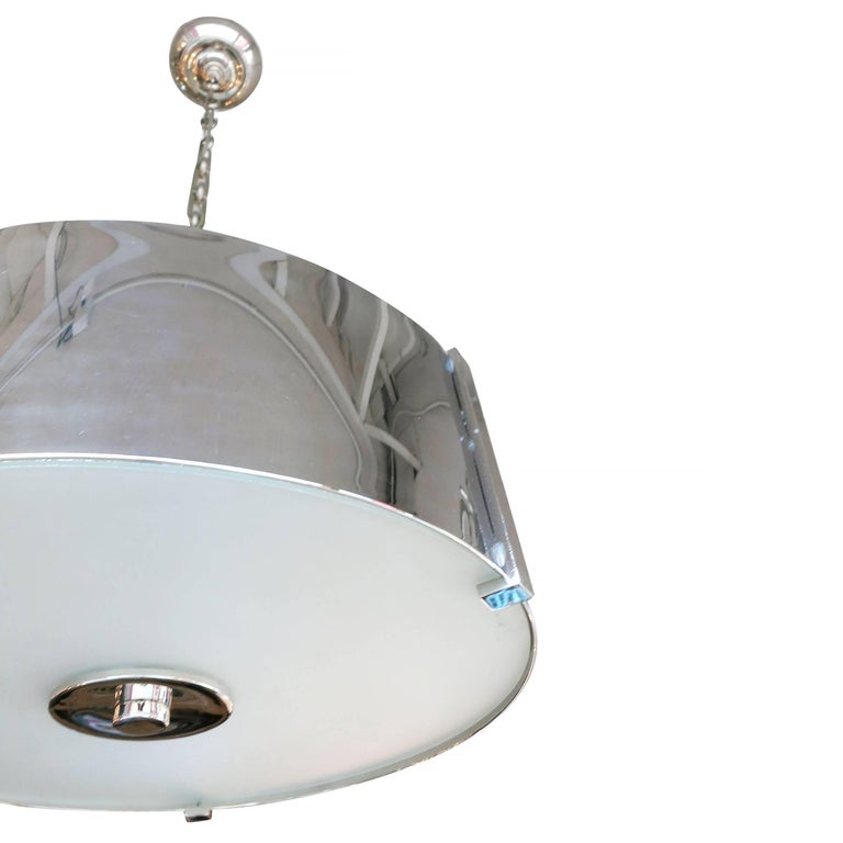 Chrome Drum Chandelier with Frosted Glass Shade