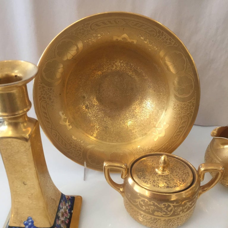 Set of Five Antique 18-Karat Porcelain Table Tea Limouge and Signed Osborne