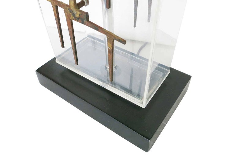 Brutalist Nail Sculptural Lucite Table Lamp by Laurel