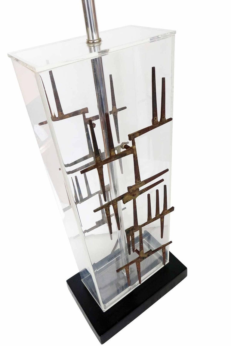 Brutalist Nail Sculptural Lucite Table Lamp by Laurel