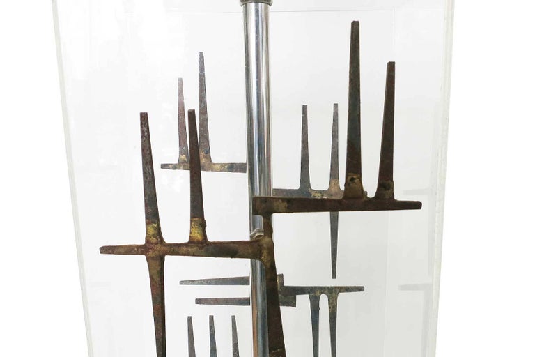 Brutalist Nail Sculptural Lucite Table Lamp by Laurel