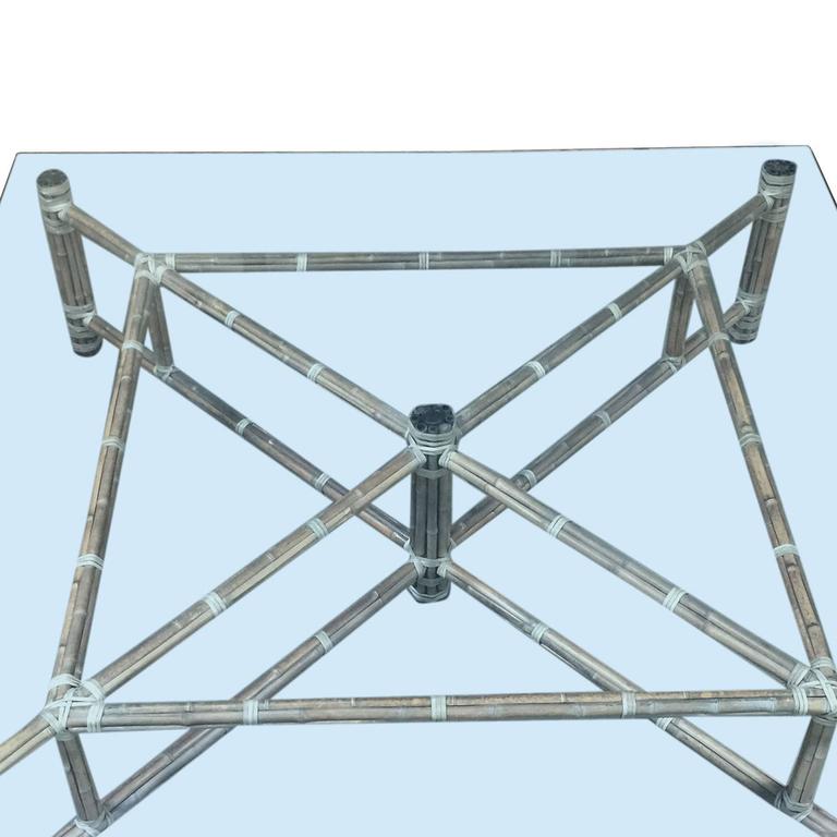 Large Bamboo and Glass Square Coffee Table by John McGuire