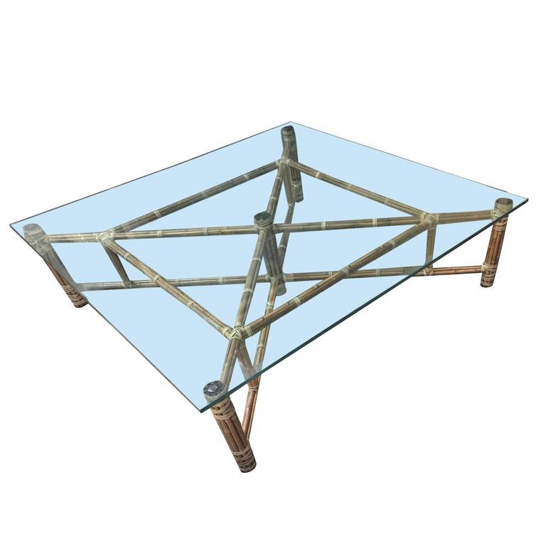Large Bamboo and Glass Square Coffee Table by John McGuire