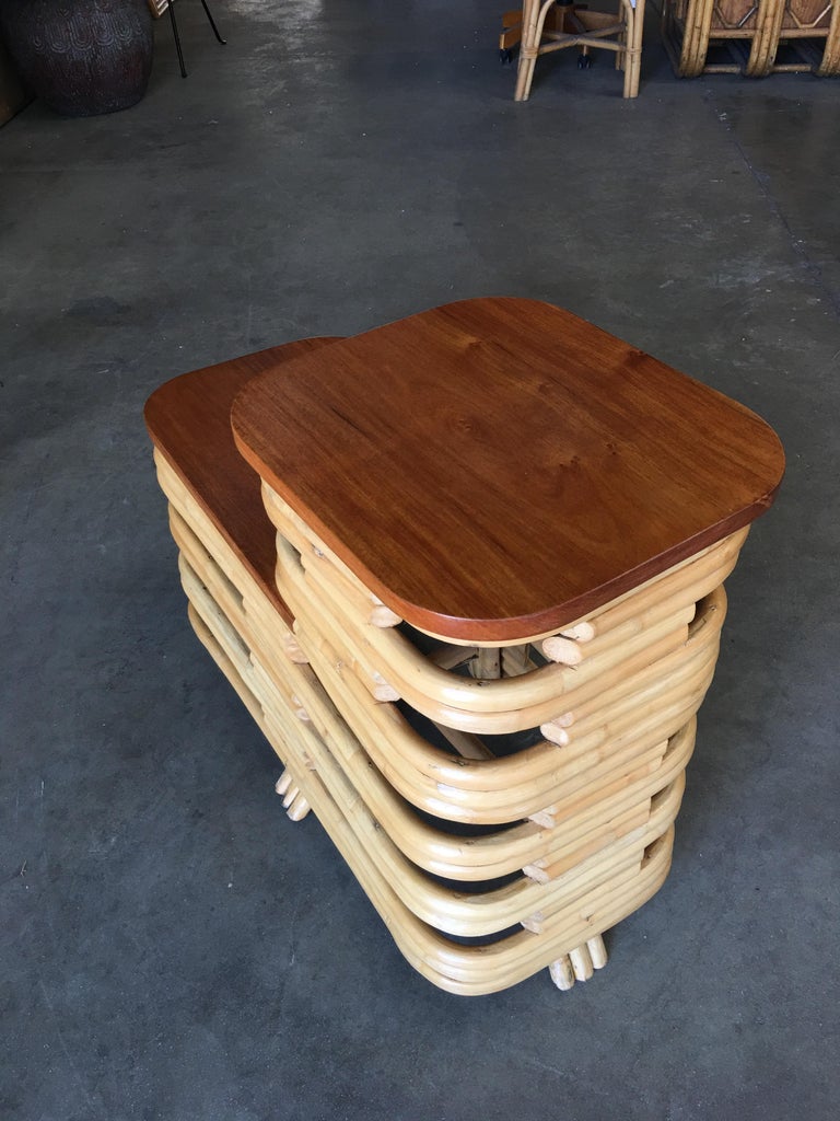 Pair Art Deco Stacked Rattan Side Table with Legs
